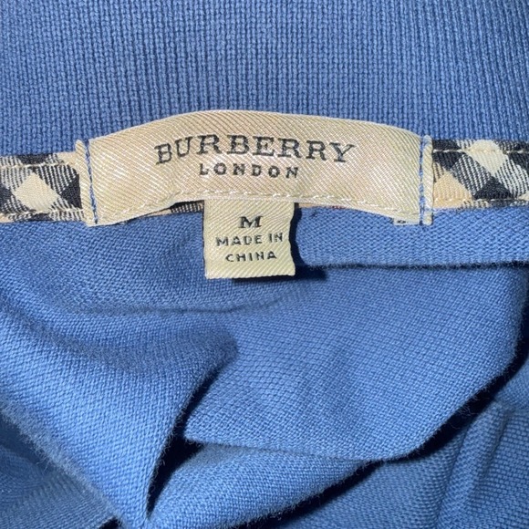 Burberry London Mens Blue Long Sleeve Polo Shirt Classic Check Collar Size M - Picture 4 of 5